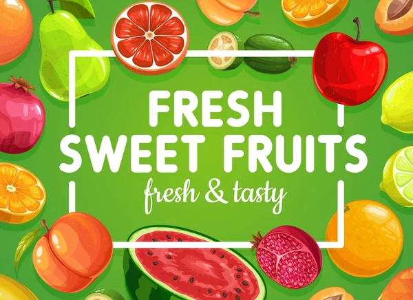 Obst Poster Tropische Exotische Süße Früchte Nahrung Vektor Bauerngarten Ernte — Stockvektor