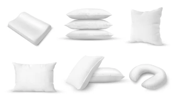 Almohadas Blancas Diferentes Formas Almohadas Cuadradas Rectangulares Blanco Cojines Ortopédicos — Vector de stock