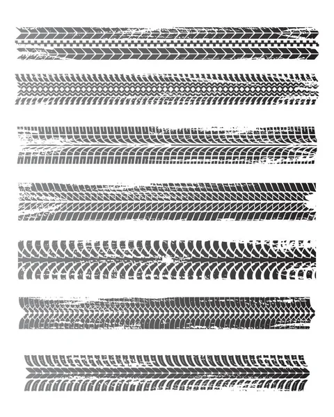 Huellas Neumáticos Huellas Neumáticos Negros Marcas Aisladas Vectores Grunge Carrera — Archivo Imágenes Vectoriales