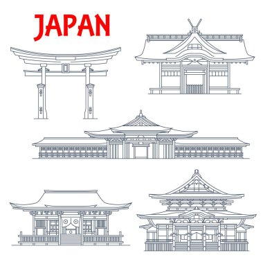 Tokyo 'daki simgeler, tapınaklar, tapınaklar ve Itsukushima Ryobu' daki Torii Gates, vektör. Japonya, Nagano 'daki Kokubunji Tapınağı Zenko-ji, Osaka' daki Sumiyoshi-taisha Tapınağı 'nı ziyaret eder.