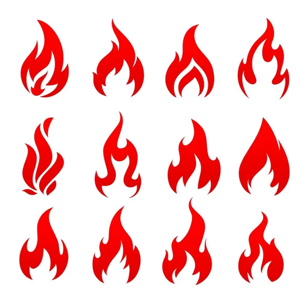 Feuer Lagerfeuer Isolierte Vektorsymbole Fackelflamme Rot Brennendes Lagerfeuer Lodern Symbole — Stockvektor