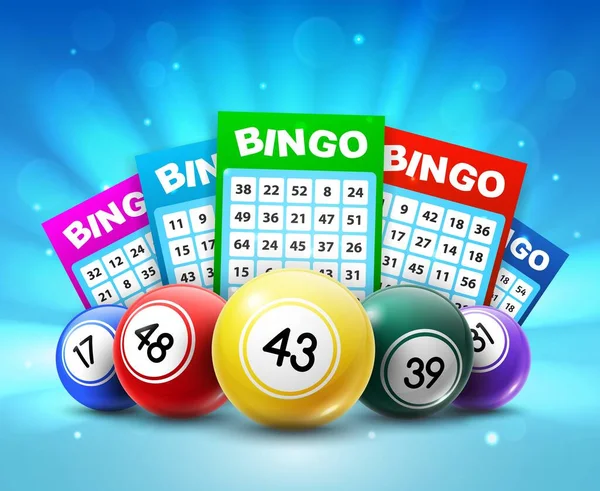 Lottery Balls Tickets Vector Bingo Lotto Cards Numbers Keno Gambling — Stock Vector