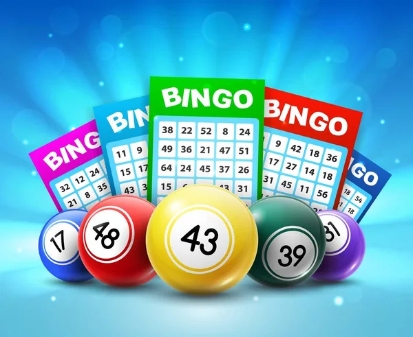 Balles Billets Loterie Cartes Loto Bingo Vectoriel Avec Numéros Jeux — Image vectorielle