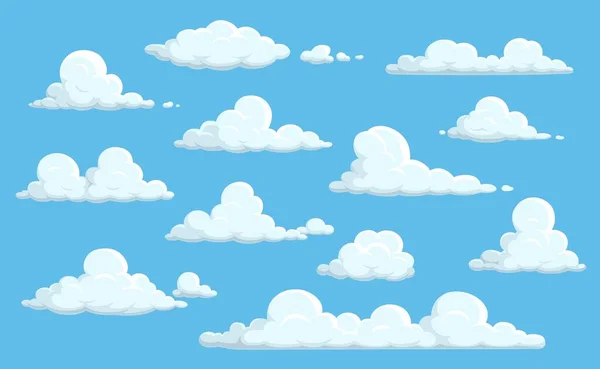 Cartoon Clouds Blue Sky Vector White Soft Fluffy Spindrift Cumulus — Stock Vector