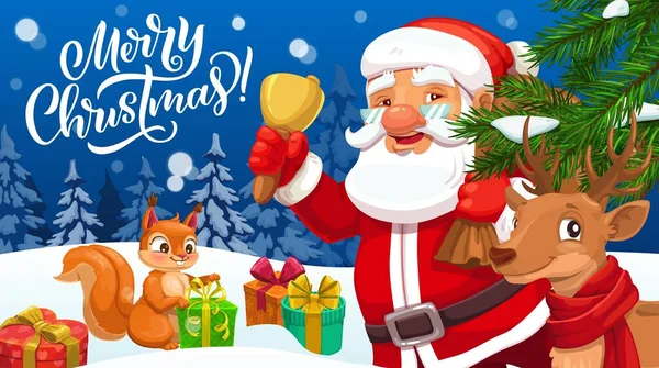 Papai Noel Com Sino Natal Saco Presente Natal Cartão Saudação — Vetor de Stock