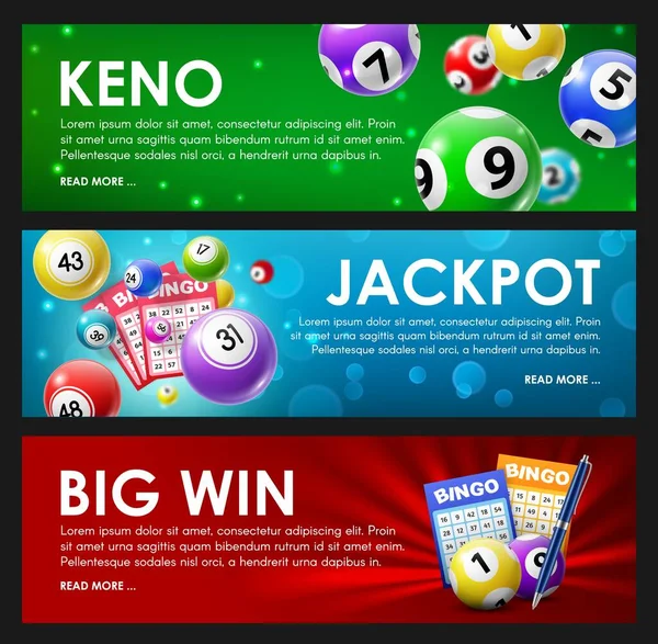 Loteria Loteria Keno Bingo Jackpot Duża Wygrana Lotto Piłki Gry — Wektor stockowy