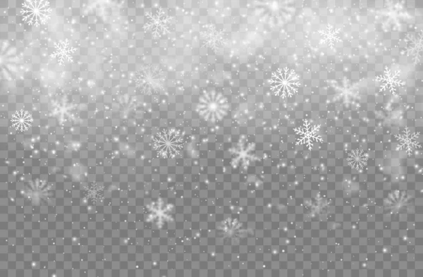 Christmas Winter Snowfall Snowflakes Vector Background Realistic Snow Flakes Isolated — Stock Vector