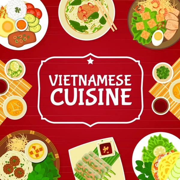 Vietnamese Restaurant Dishes Vector Banner Broken Rice Com Tam Pork — Stock Vector