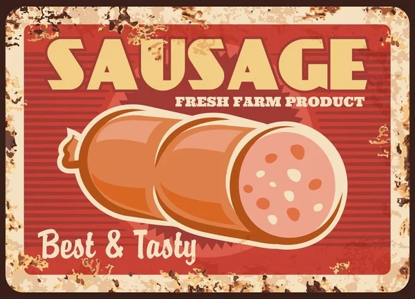 Sausage Rusty Vector Metal Plate Fresh Farm Product Vintage Rust — Stock Vector