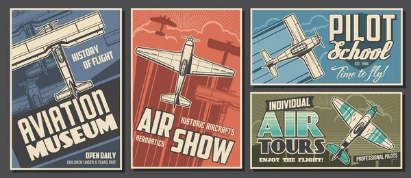 Museo Aviación Escuela Vuelo Banderas Retro Tour Aéreo Exposición Historia — Archivo Imágenes Vectoriales