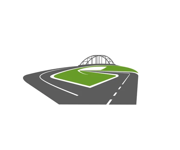 橋やレベルの接合アイコンと高速道路の道路 高速道路や道路のベクトルにランプ交差点や草と車道 道路交通産業エンブレムデザイン要素 — ストックベクタ