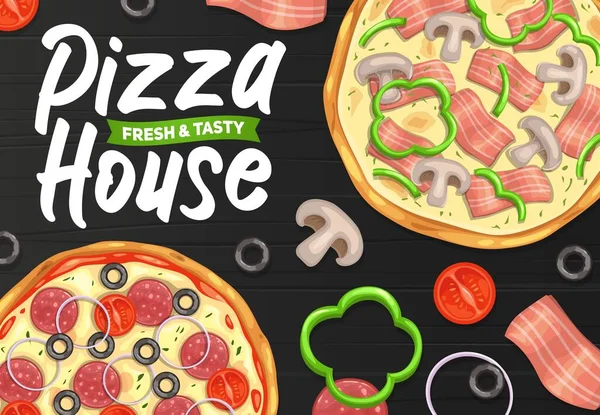 Pizza Pizzerie Italská Restaurace Nebo Fast Food Menu Vektorový Plakát — Stockový vektor