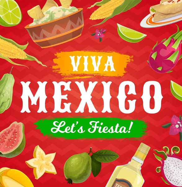 Viva México Festa Festa Comida Bebida Vetor Fundo Feriado Mexicano —  Vetores de Stock