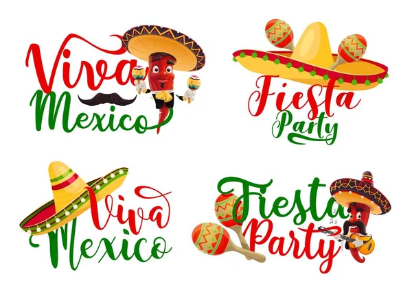 Ikon Vektor Viva Mexico Dibuat Dengan Karakter Chilli Mariachi Pesta - Stok Vektor