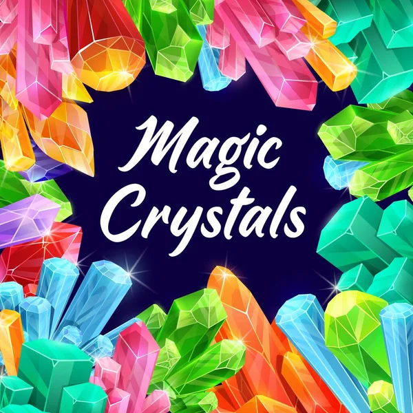 Magic Crystals Fairy Gemstones Fantasy Minerals Mystical Treasures Magical Stones — Stock Vector