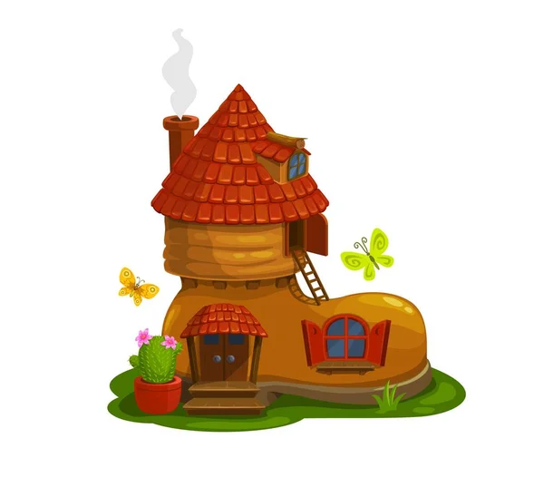 Gnome Dwarf Pixie Fairytale House Shape Boot Cartoon Vector Magical — Stock Vector