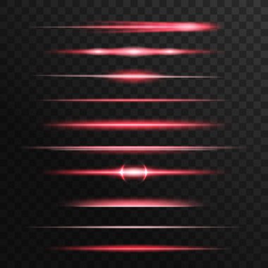 Kırmızı ışık yanıp sönüyor, vektör çizgileri parıldıyor. Parlayan güneş ışığı ya da yıldız ışığı, patlamalar ve parıltılar. İzole edilmiş yatay doğrusal ışınlar? Kırmızı renk, parlak patlama, parıldayan güneş ışığı