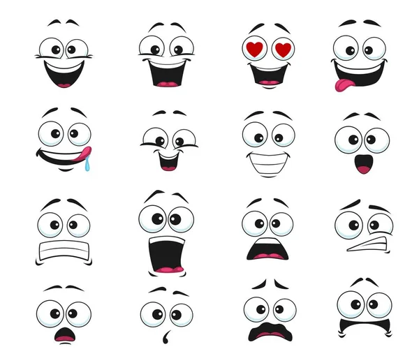 Ícones Vetoriais Isolados Expressão Facial Desenhos Animados Emoji Engraçado Apaixonam — Vetor de Stock