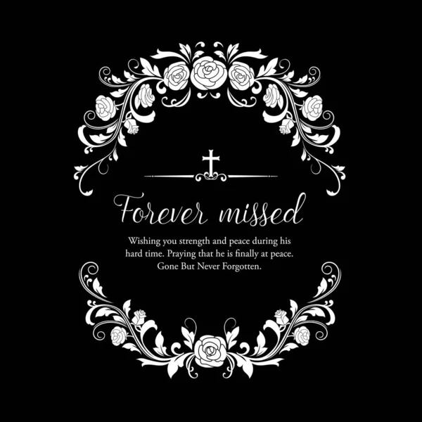 Κηδεία Διανυσματική Κάρτα Στεφάνι Τριαντάφυλλο Λουλούδια Και Σταυρό Κηδεία Πένθος — Διανυσματικό Αρχείο