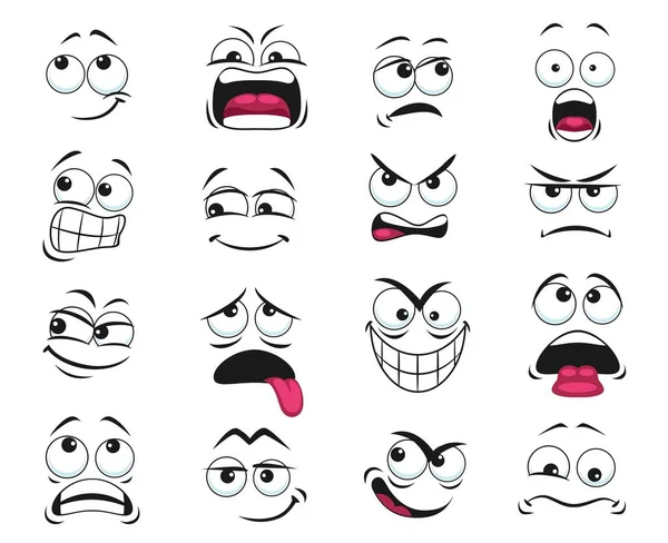 Caricatura Cara Expresión Aislado Vector Iconos Emoji Divertido Agotado Gritando — Vector de stock