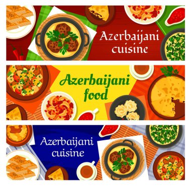 Azerbaycan mutfak vektörü ceviz baklavası, şah pilavı, tavuk korneli, yahni ovrishta ve nar soslu narsharab. Balık turtası kyata, kuzu sebze güveç çukulata güveç ve kuzu nohut yahnisi.