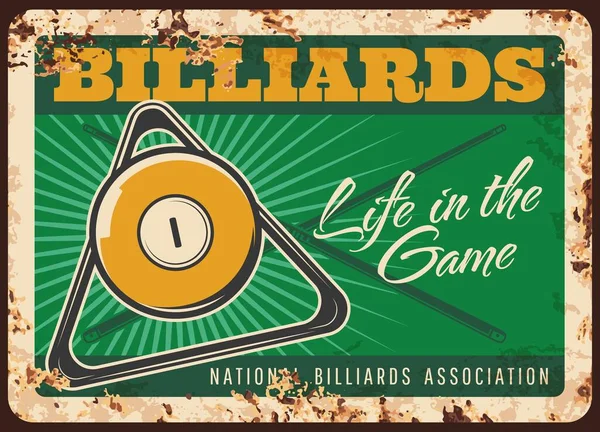 Jeu Billard Plaque Métallique Rouillée Boule Vectorielle Triangle Rack Repères — Image vectorielle