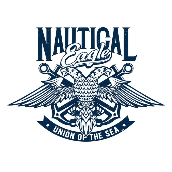 Tshirt Print Two Headed Eagle Anchors Nautical Vector Mascot Apparel — Stock Vector