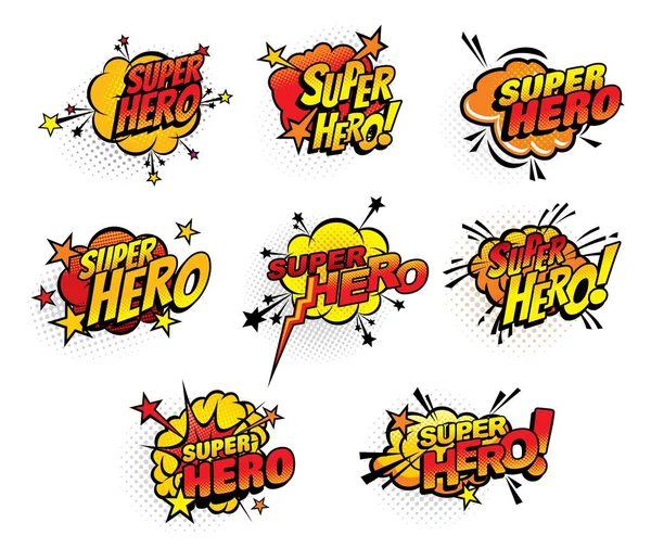 Super Hrdina Komiksy Poloviční Tón Bubliny Izolované Vektorové Ikony Cartoon — Stockový vektor