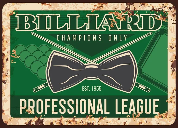 Jeu Billard Ligue Professionnelle Plaque Métallique Rouillée Cravate Cou Vecteur — Image vectorielle