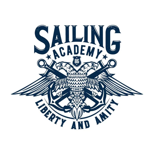 Tshirt Print Two Headed Eagle Anchors Vector Mascot Sailing Academy — Stock Vector