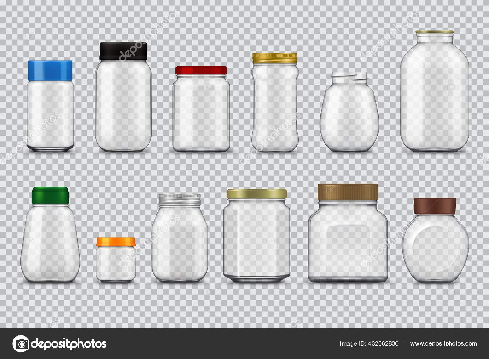 Glass Jars Lids Realistic Mockup Vector Food Packages Empty Clear Stock  Vector by ©Seamartini 432062830
