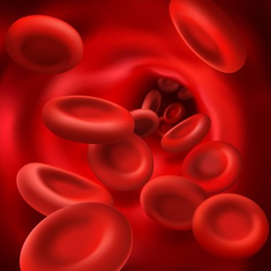 Kan damarlarında kırmızı hücreler, 3 boyutlu vektör hemoglobin, hematoloji ilaçları, insan vücudu anatomisi. Gerçekçi mikroskobik kan hücreleri damar ya da kardiyak sistemin arterinde akar. Kan dolaşımı yakın görünüm