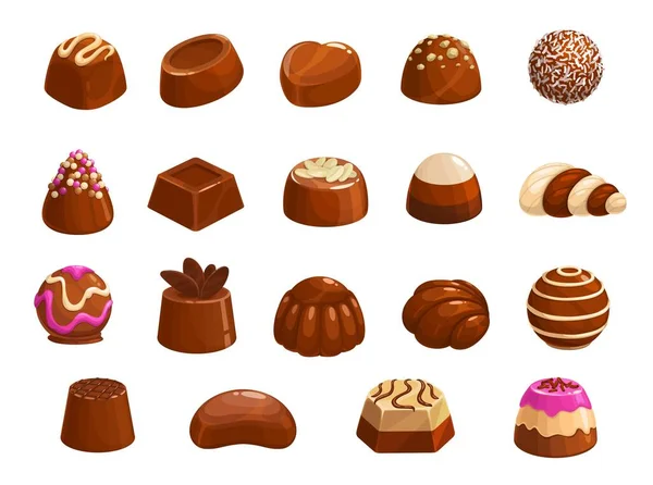 Iconos Vectoriales Caramelos Chocolate Postres Dulces Caramelos Choco Con Praliné — Vector de stock