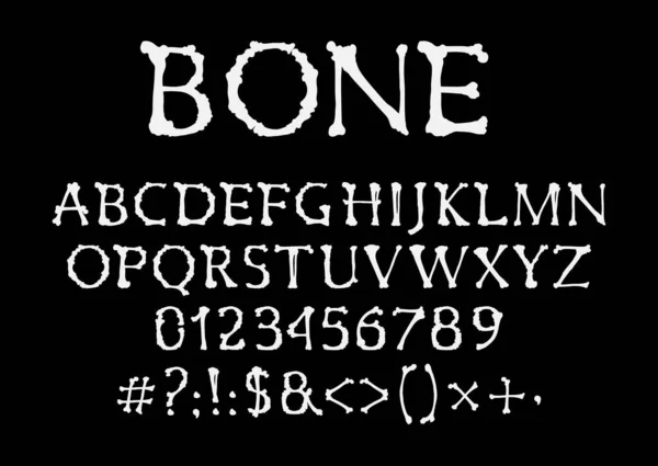 Шрифт Кости Векторный Тип Хэллоуина Буквы Прописных Букв Цифры Символы — стоковый вектор