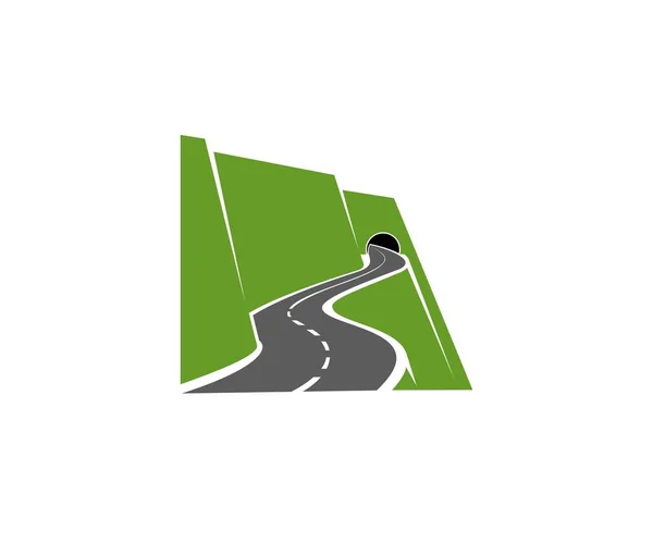 Carretera Serpenteante Montaña Carretera Con Túnel Icono Del Acantilado Autopista — Vector de stock