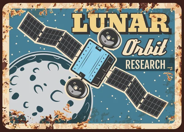 Luna Órbita Investigación Vector Placa Metal Oxidado Satélite Órbita Luna — Archivo Imágenes Vectoriales