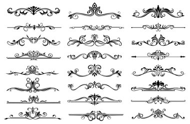 Floral frame border lines and dividers vector set. Ornate flower elements and vintage ornaments with branches, leaves and vines, wreath, laurel garlands, swirls and flourishes clipart