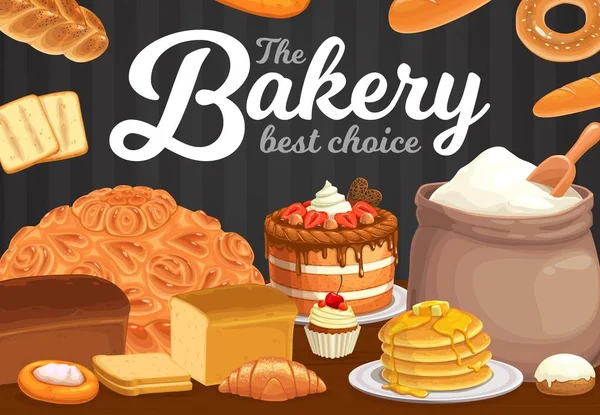 Bäckerei Brot Oder Gebäck Desserts Café Vector Süße Backwaren Kuchen — Stockvektor