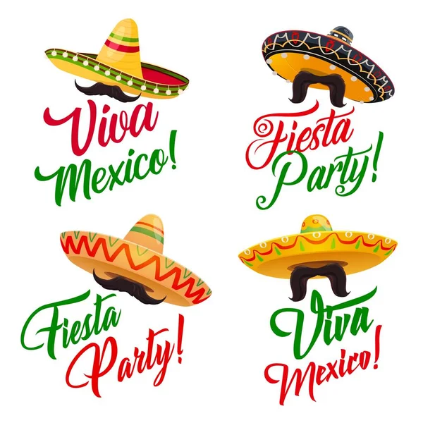 Viva Mexico Vector Set Mexican Holiday Fiesta Party Sombrero Καπέλα — Διανυσματικό Αρχείο