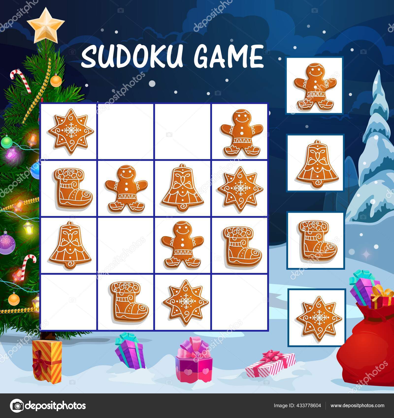 jogo de sudoku para crianças com fotos. feliz Natal e Feliz Ano
