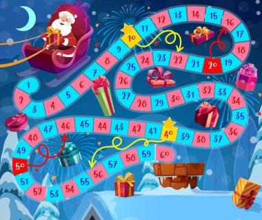 Noel Baba ve hediyelerle çocuklar Noel oyunu oynuyor. Noel Baba kızakla uçuyor, ev bacası çizgi film taşıyıcısına hediyeler dağıtıyor ve bırakıyor. Çocuklar çevirme yolu veya yolu ile oyunu yuvarlar ve hareket ettirir