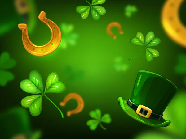 Patricks Day Vector Background Irish Holiday Green Clover Shamrock Leaves — Stock Vector