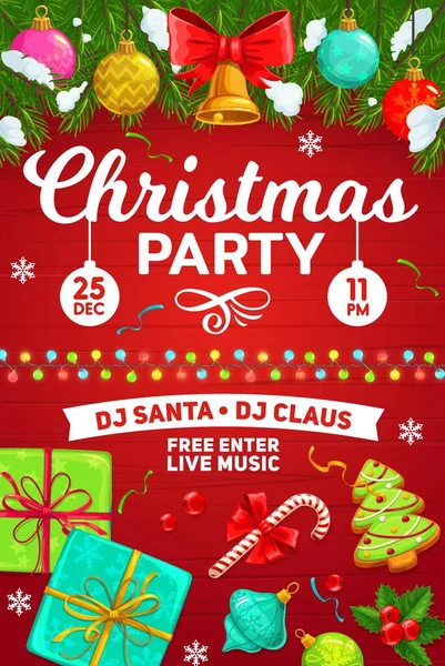 Christmas Party Winter Holidays Celebration Vector Poster Xmas Party Live — Stock Vector