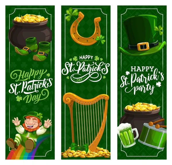 Patricks Day Banners Vectores Vacaciones Irlandeses Patricks Day Cerveza Verde — Vector de stock