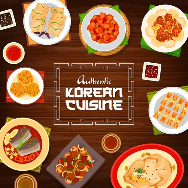 Cozinha Coreana Pratos Menu Refeições Coreia Vetor Restaurante Almoço Jantar — Vetor de Stock