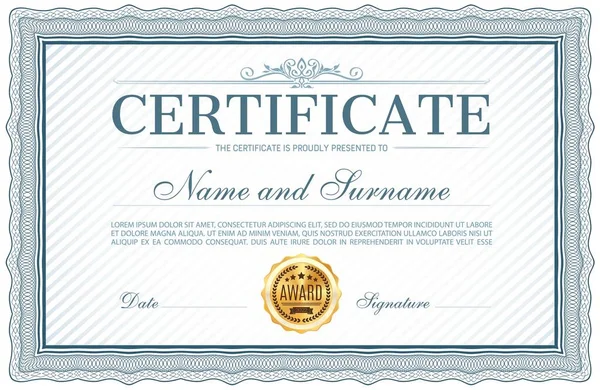 Certificate Diploma Vector Template Vintage Frame Border Award Gift Achievement — Stock Vector