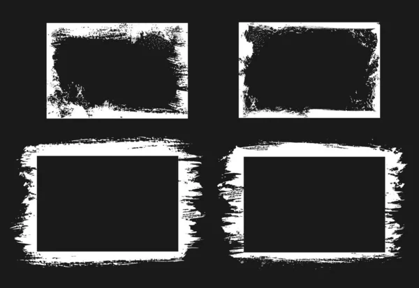 Grunge帧隔离向量白色矩形边框 粗糙的边缘 粗糙的旧纹理 黑色背景相框的脏风化小插槽 装饰设计元素集 — 图库矢量图片