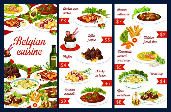 Cucina Belga Menu Piatti Della Cucina Belgio Ristorante Pasti Zuppe — Vettoriale Stock