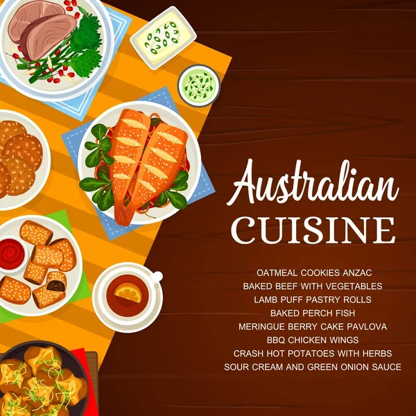 Αυστραλιανή Κουζίνα Vector Oatmeal Cookies Anzac Bbq Φτερούγες Κοτόπουλου Και — Διανυσματικό Αρχείο