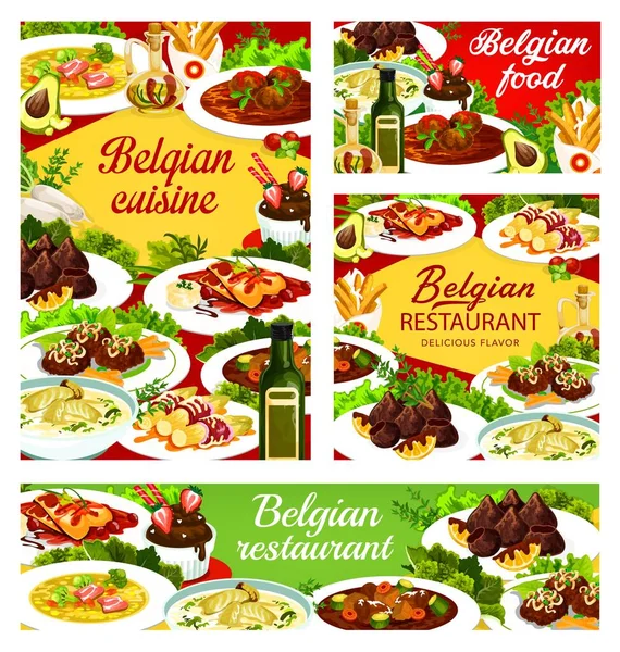 Belgische Keuken Menukaarten Maaltijden Van Het Belgische Vector Restaurant Diner — Stockvector
